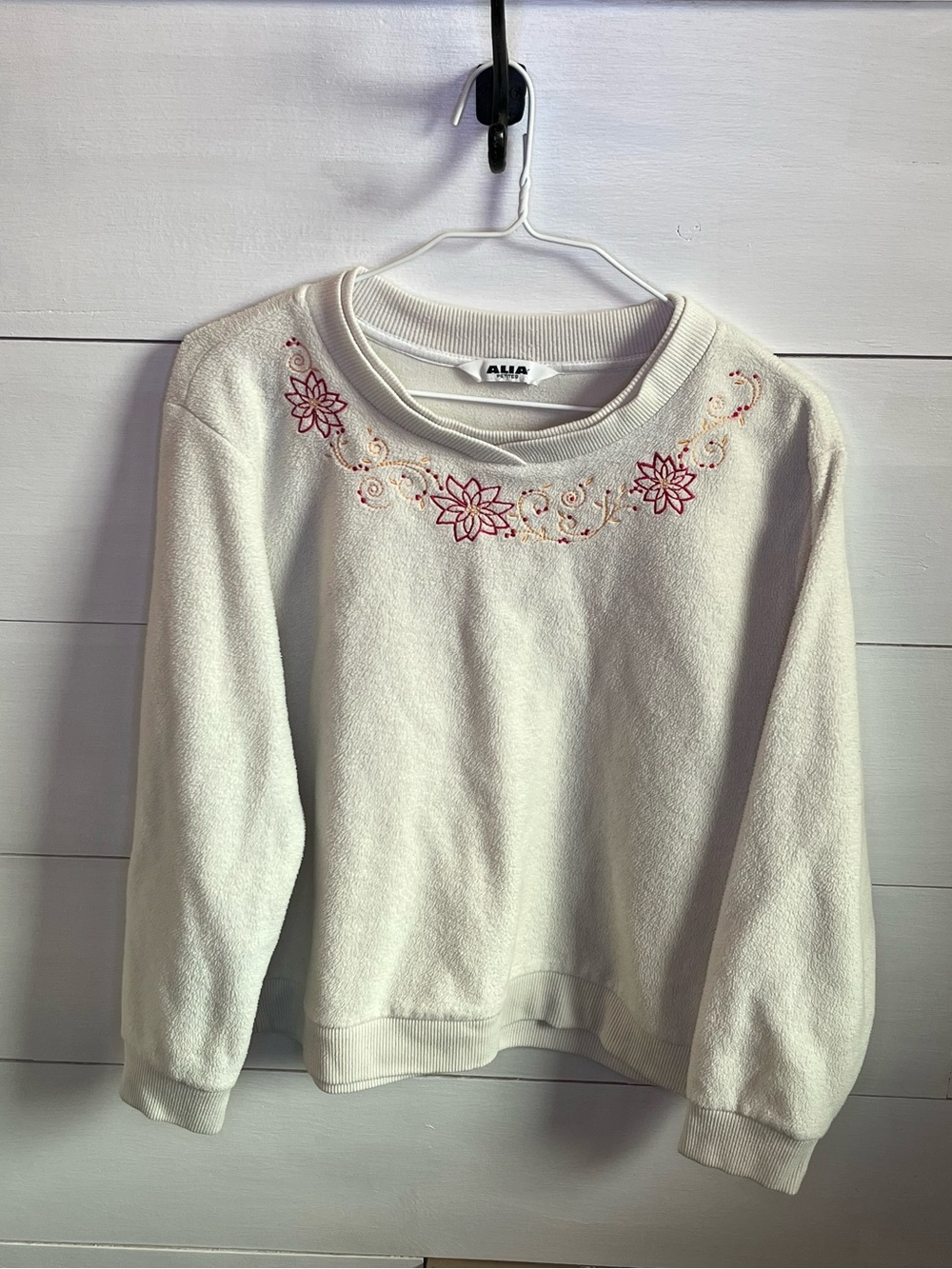 Alia Petites Cream Embroidered Sweatshirt with Poinsettas